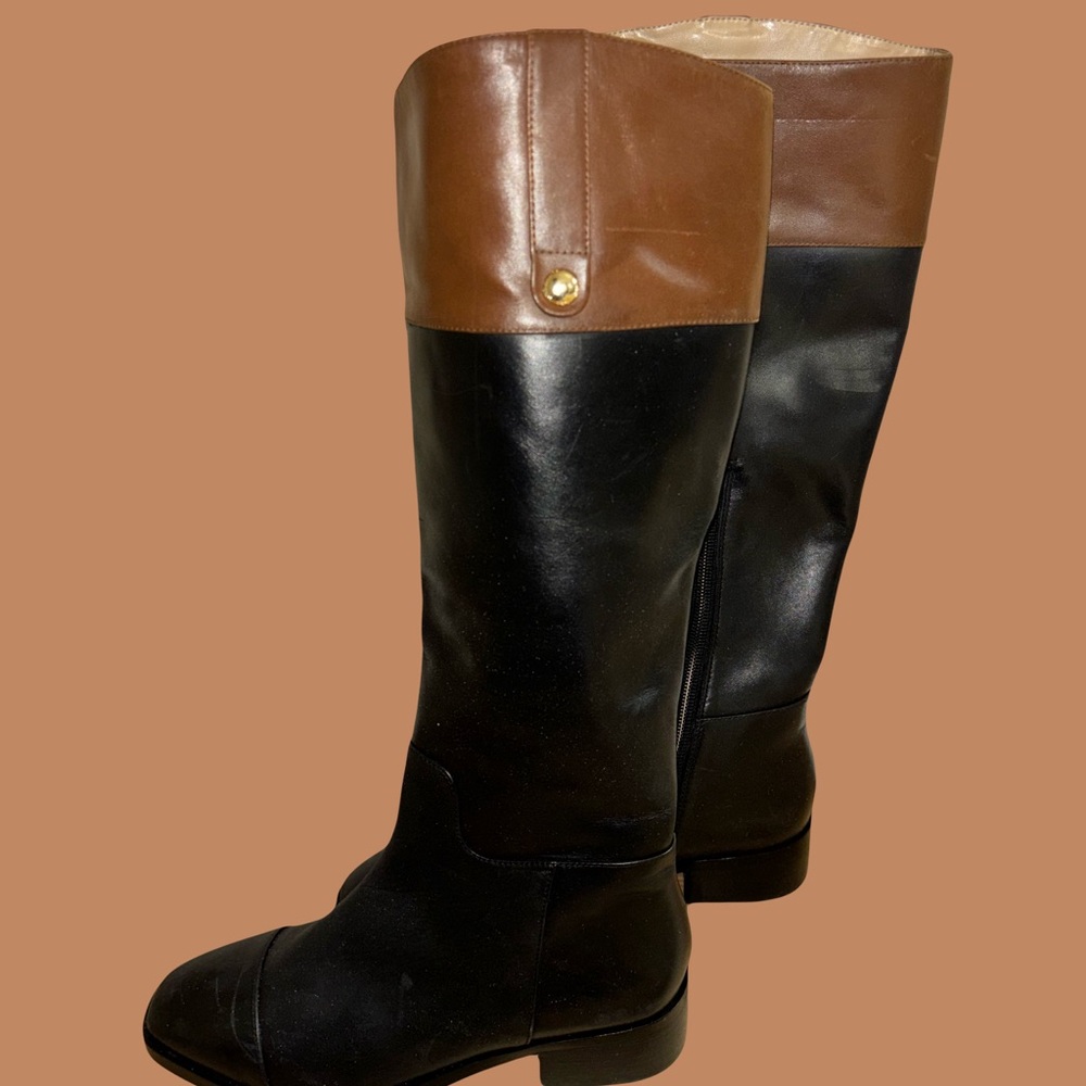 Women's Black and Brown Knee-High Boots